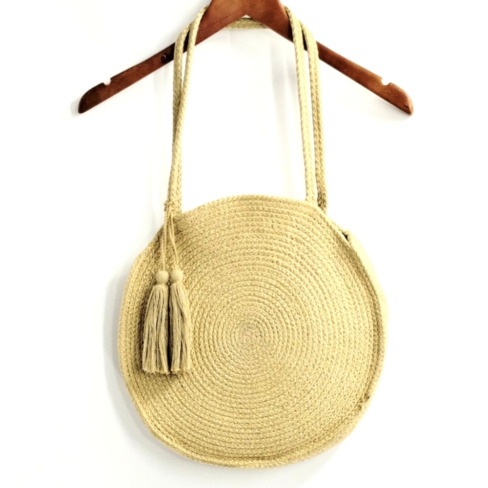 Woven Jute Round Tassel Shoulder Bag